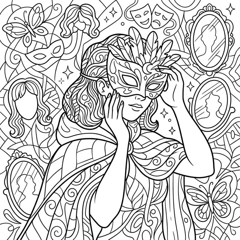 Dive into a world of artistic exploration with this captivating Disguised Self-Portrait coloring page. Discover the joy of transforming identity through color and intricate patterns.