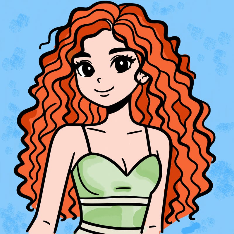 girl with long curly hair in crop top