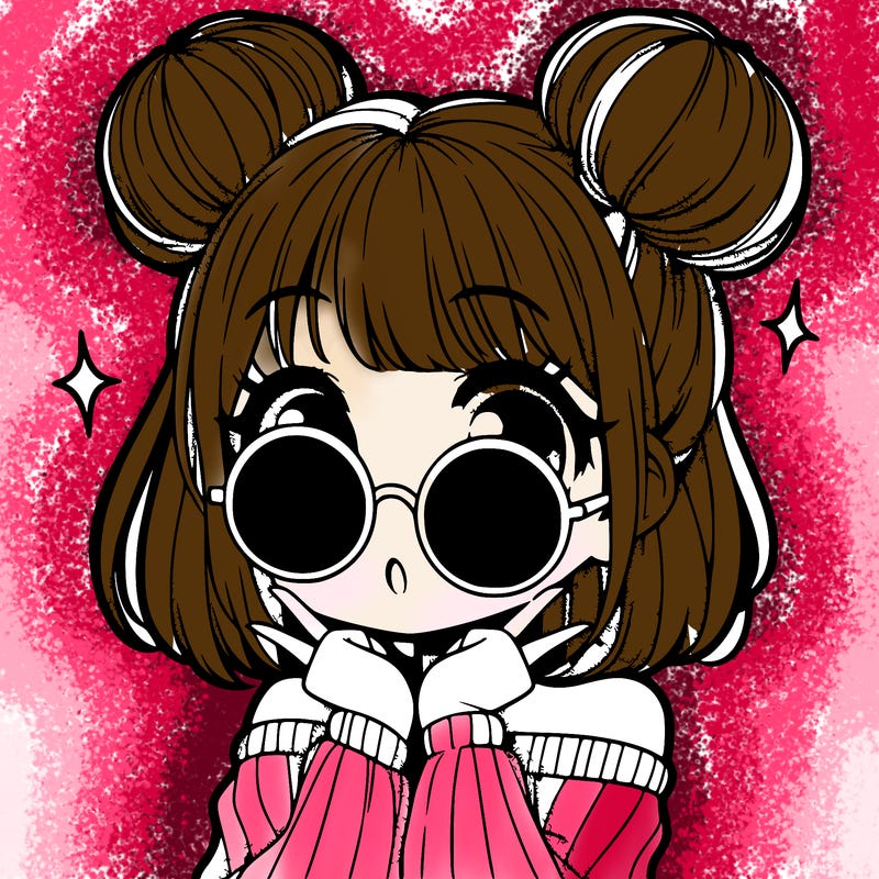 manga girl with hairbuns and sun shape sunglasses
