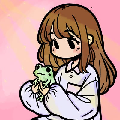 girl with long hair and a oversized shirt. and she is holding a frog