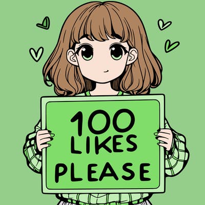 a girl holding a sign saying 100 likes please