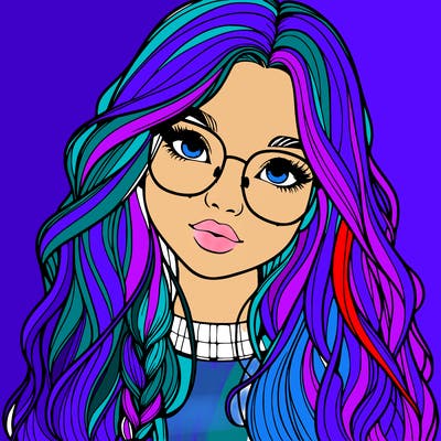 girl with long hair and freckles and glasses realistic