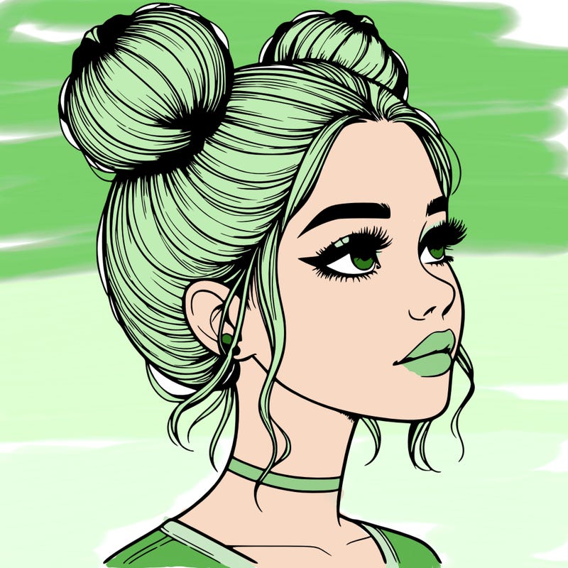 realistic girl with buns on the top of her head