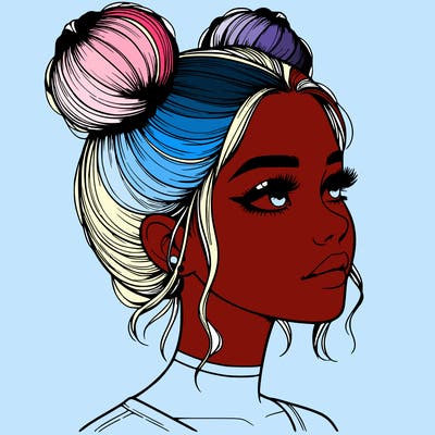 realistic girl with buns on the top of her head