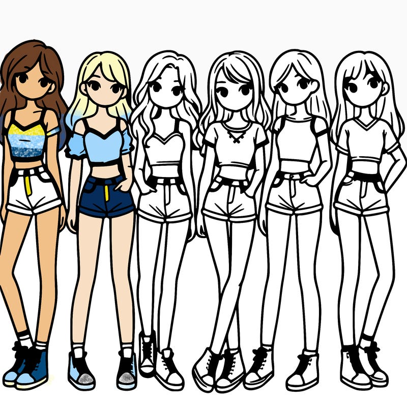 a group of girls wearing crop tops and shorts