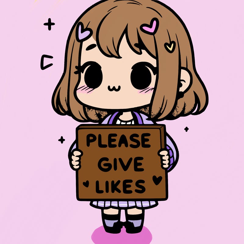 girl holding a sign that says “please give likes”