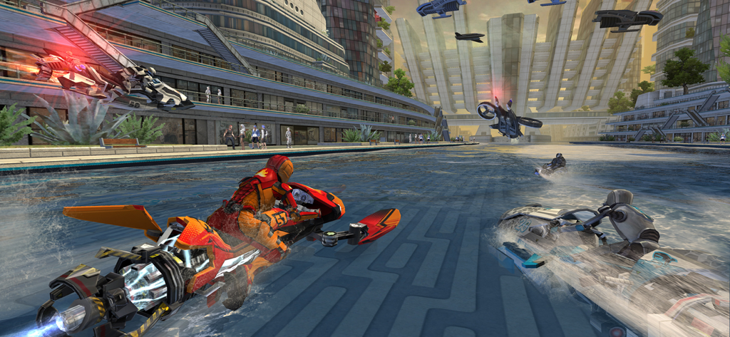 Riptide GP: Renegade - Carreras de hidrorreactores a alta velocidad en una ciudad futurista