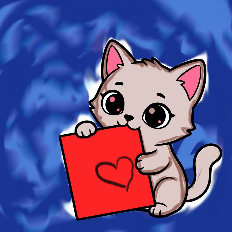 a small cat with a blank sheet of paper in its hand. the cat is sooooooo cute!