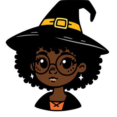 a black person who is a witch and has glasses