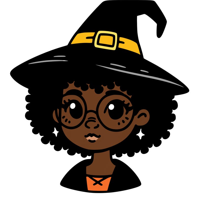 a black person who is a witch and has glasses