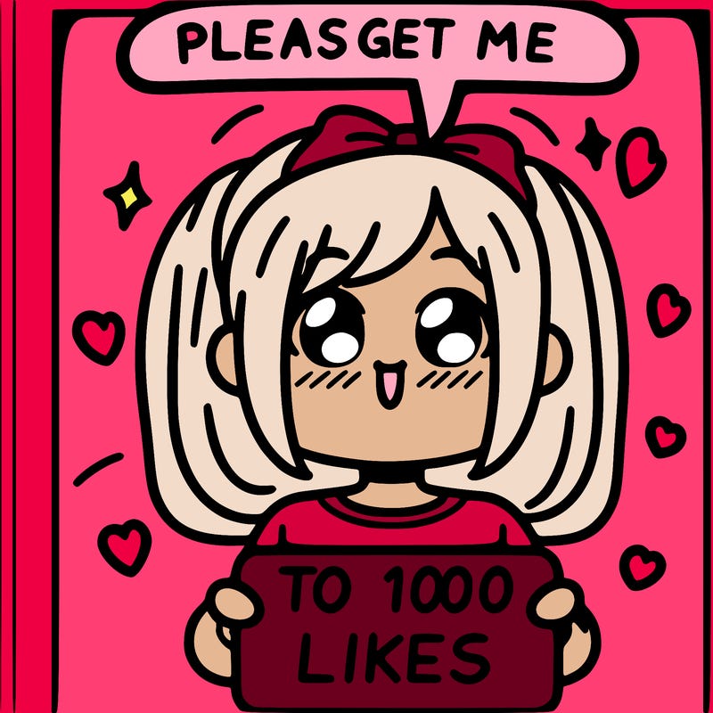 a girl saying please get me to 100 likes