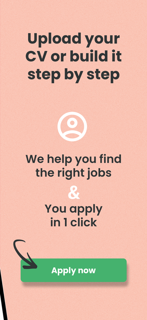 Jobatアプリの画面、CVのアップロードとワンクリックでの求人応募の機能性を強調しています。