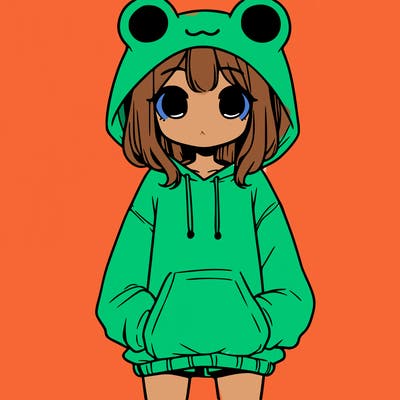 girl with baggy sweatshirt and frog hood