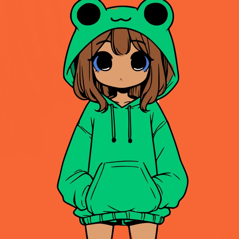 girl with baggy sweatshirt and frog hood