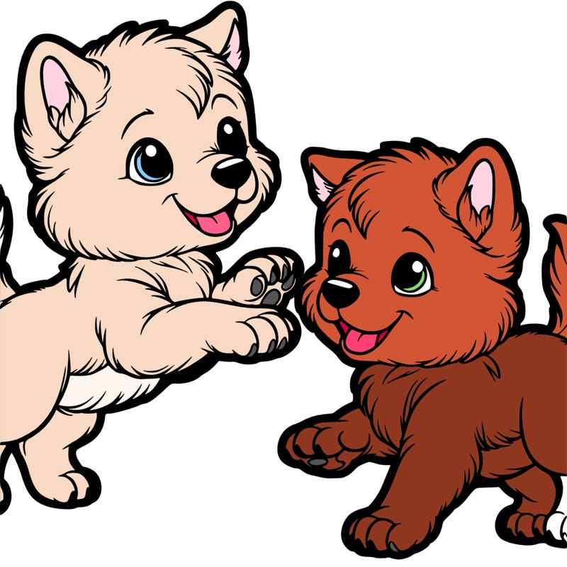 two playful wolf pups