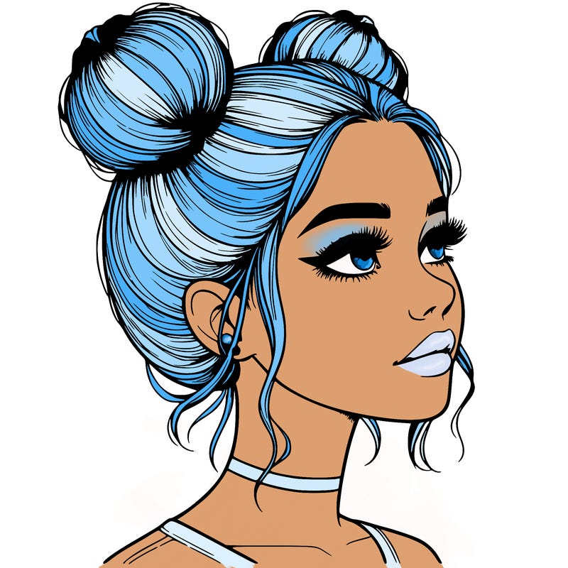 realistic girl with buns on the top of her head