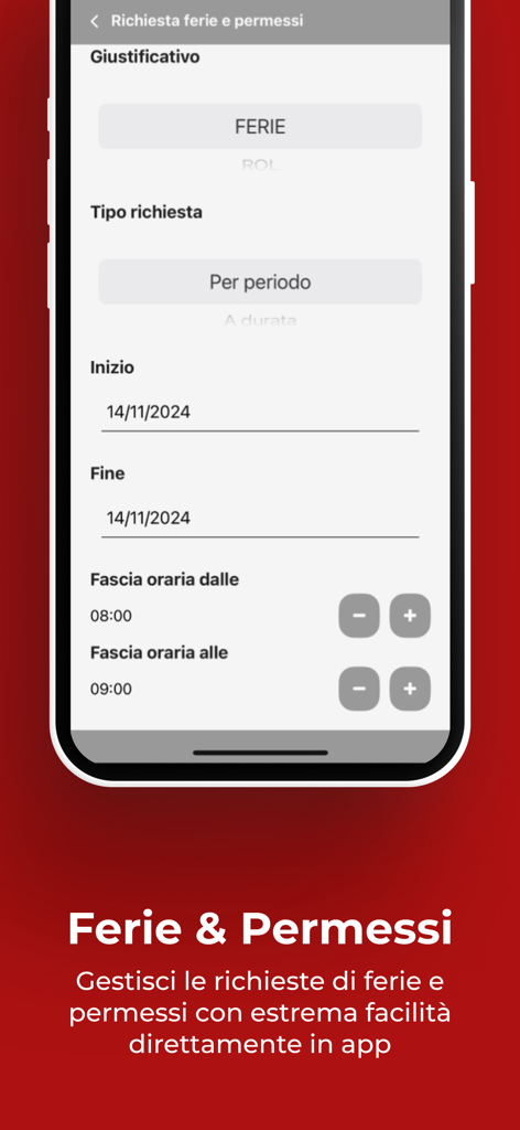 Smartphone screen showing the holiday and leave request form within the CPeople app.
