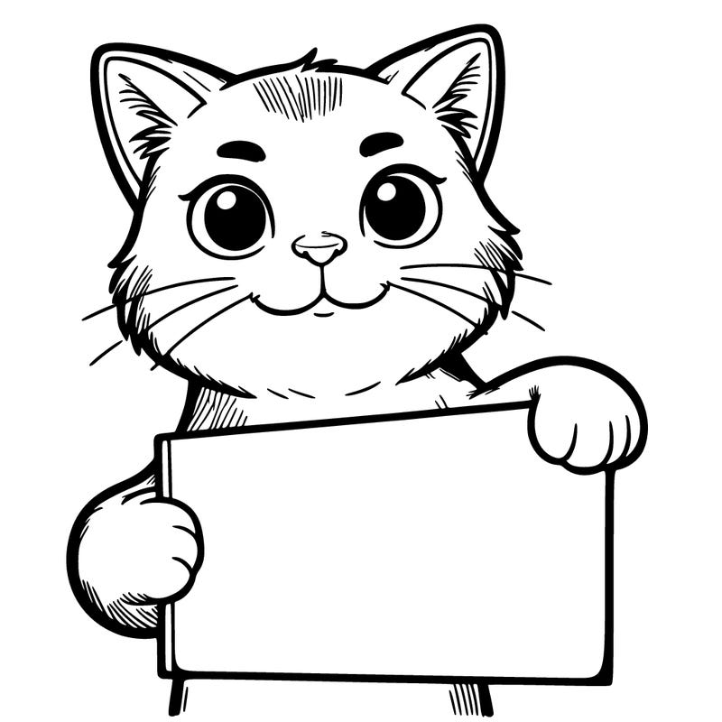 a realistic cat holding up a sign