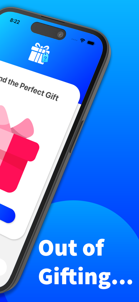 Introductory screen of the Giftly AI Gift Finder app featuring a gift box icon and the text Find the Perfect Gift.