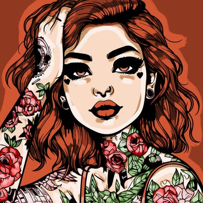 realistic girl with tattoos all over