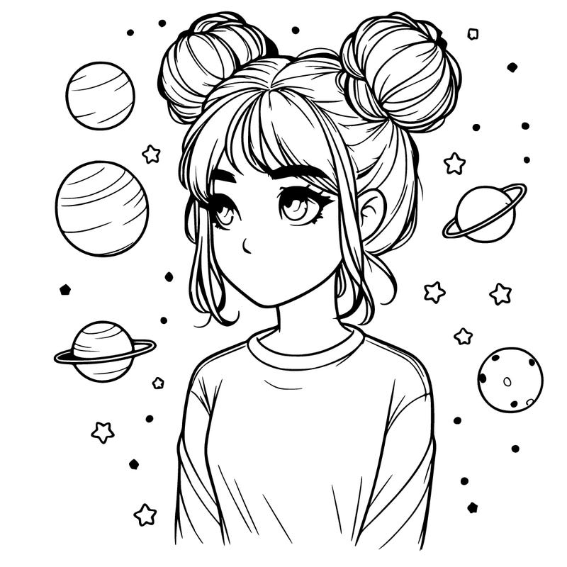 realistic girl with space buns