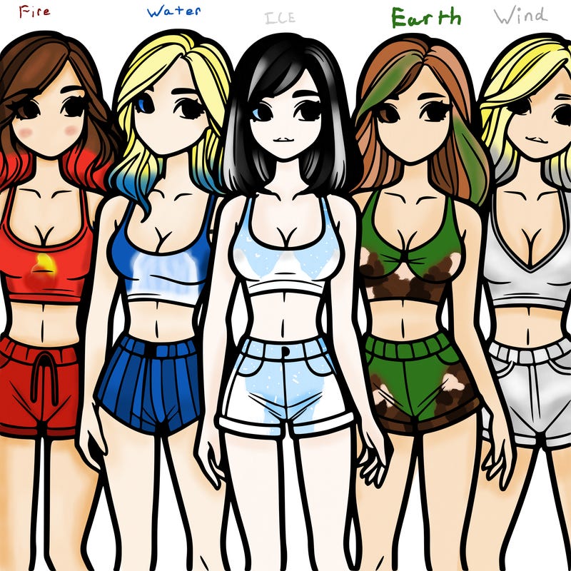 six girls in the line wearing crop top and shorts ￼