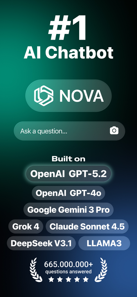 Interfaz de la aplicación Nova AI Chatbot que muestra la integración con GPT-4o Gemini Claude y otros modelos de IA