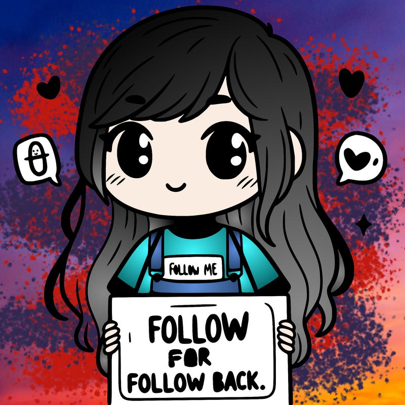 girl with a sign that says follow me for a follow back