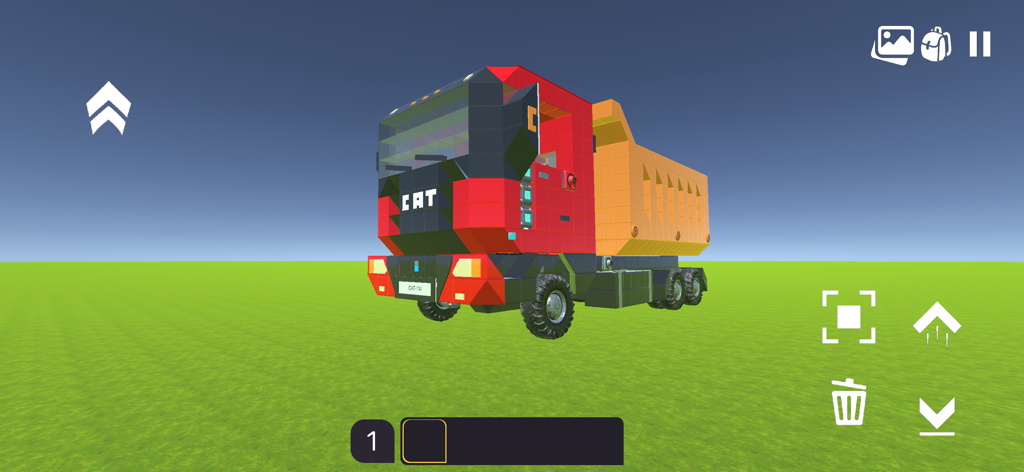 A low-poly red and yellow dump truck built with blocks in Evertech Sandbox.
