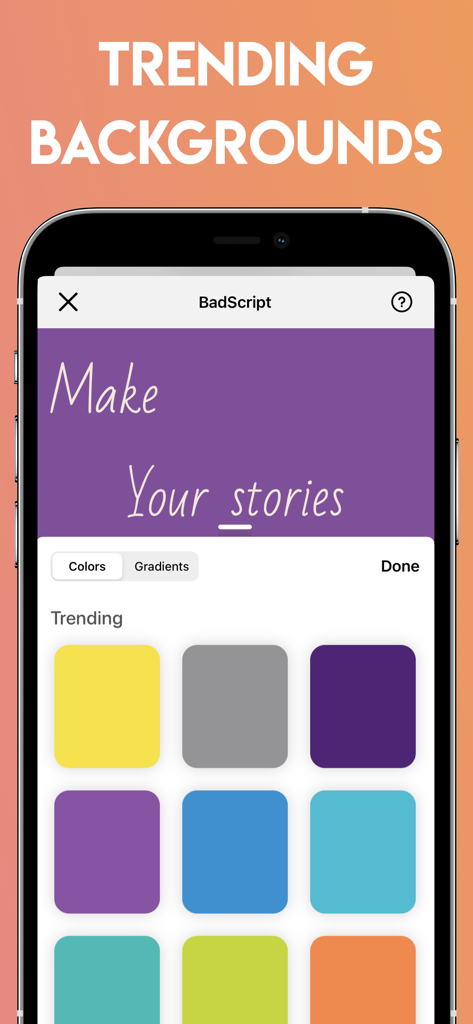 Fancy Fonts for Stories - A mobile interface for choosing trending solid color backgrounds for social media stories within the Fancy Fonts app.