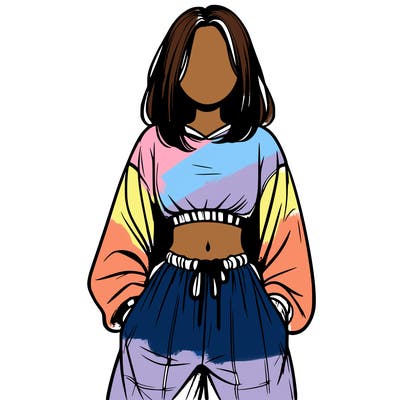 realistic girl faceless with baggy pants and a crop top