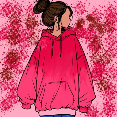 realistic girl with a oversized sweatshirt on and a bun