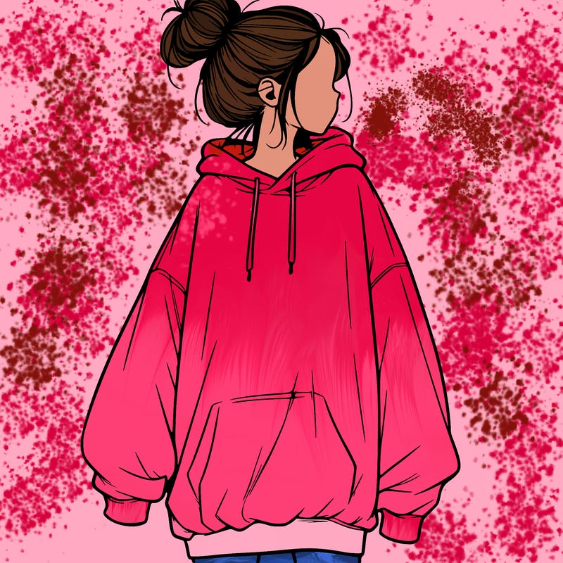 realistic girl with a oversized sweatshirt on and a bun