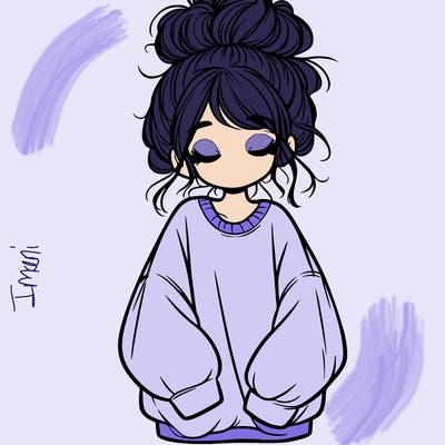 girl with baggy sweatshirt and messy bun