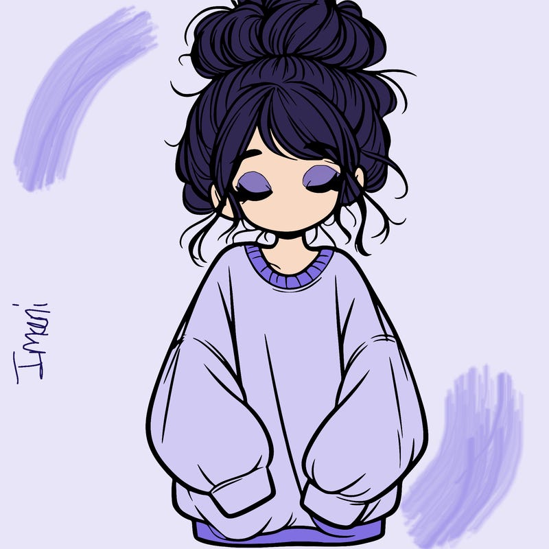 girl with baggy sweatshirt and messy bun