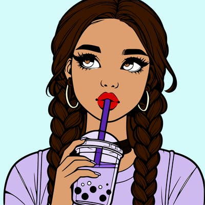 realistic girl with braided hair drinking boba