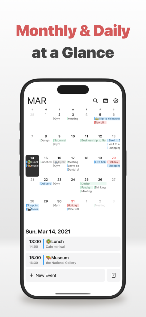 minical - Planner & Calendar - Exibição de calendário mensal e diário minimalista no aplicativo minical