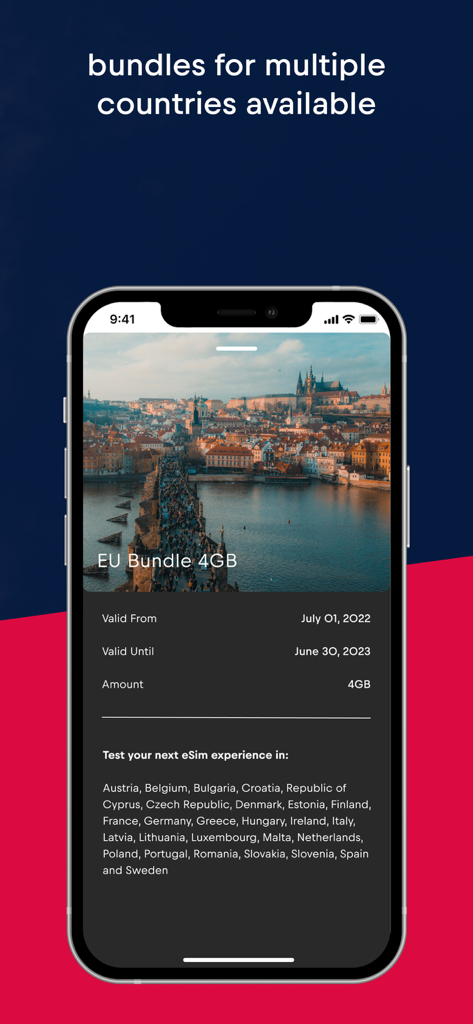 Red Bull MOBILE Data: eSIM - Red Bull MOBILE Data app showing details of an EU eSIM data bundle