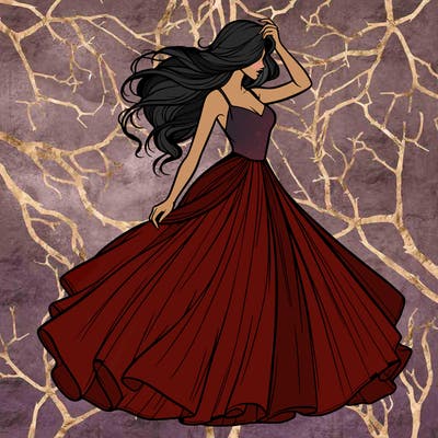 realistic woman with dress flowing in the wind