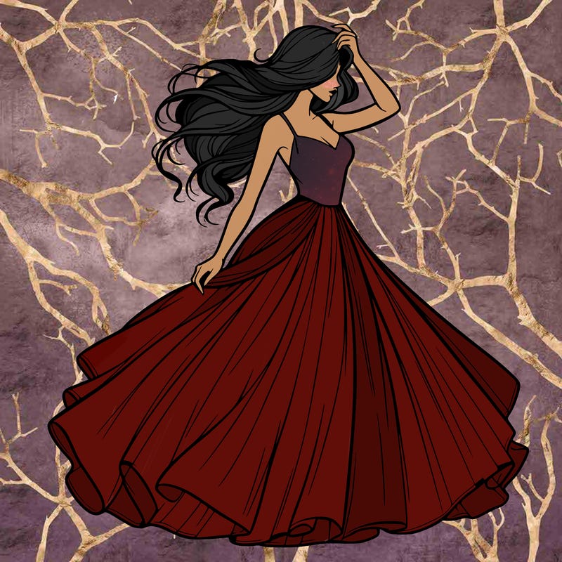 realistic woman with dress flowing in the wind