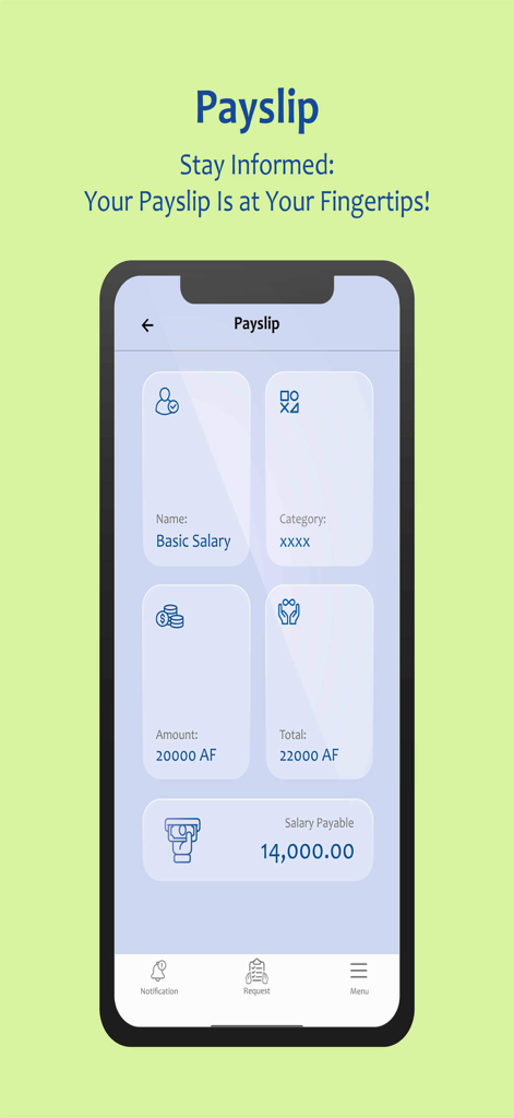 Team MELI - The payslip screen of the Team MELI app showing employee salary details and total payable amount.