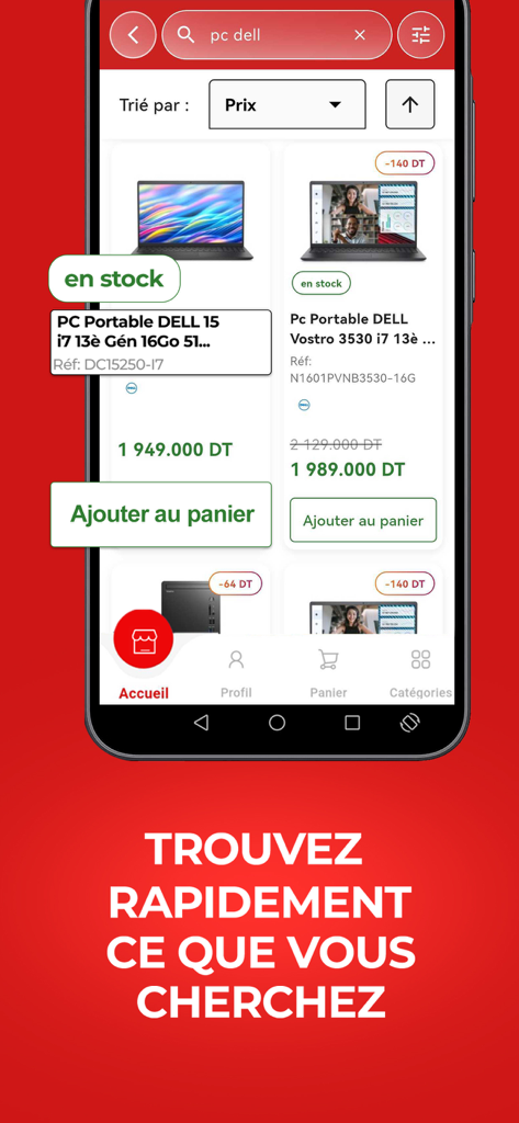 Mytek - Résultats de recherche d'ordinateurs portables Dell sur l'application mobile de shopping Mytek.