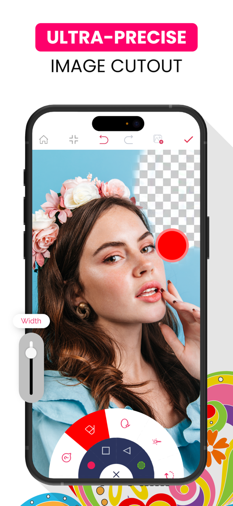 Background Eraser: PNG Maker - Mobile App-Oberfläche, die eine extrem präzise Hintergrundentfernung aus einem Porträtfoto zeigt