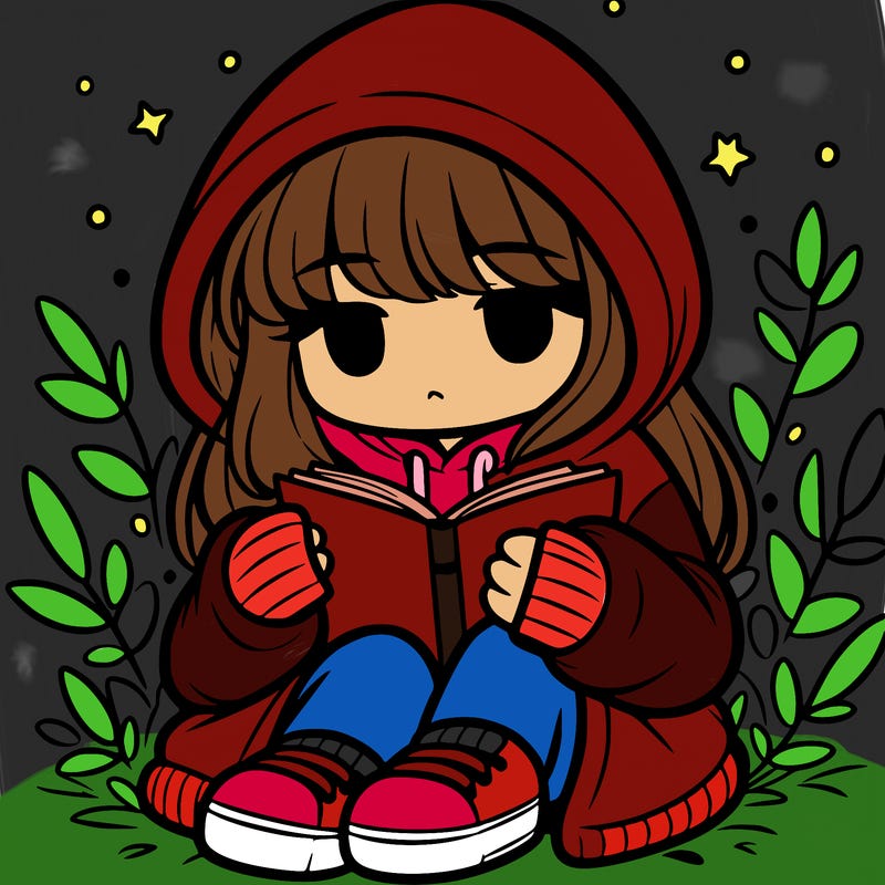 girl in oversized hoodie reading a book
