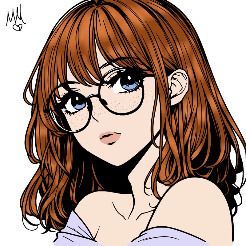 manga woman character with glasses and nice lips