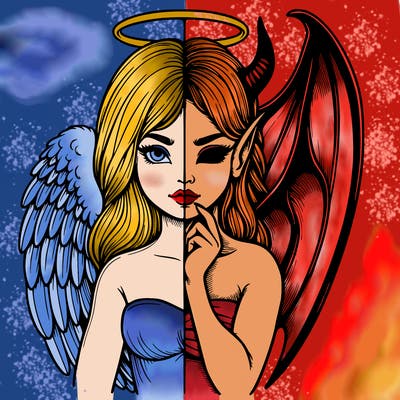 realistic angel half demon