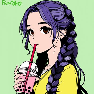realistic girl with braided hair drinking boba