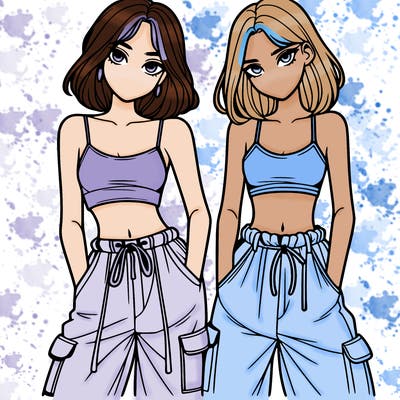 two girls with crop top with baggy pants