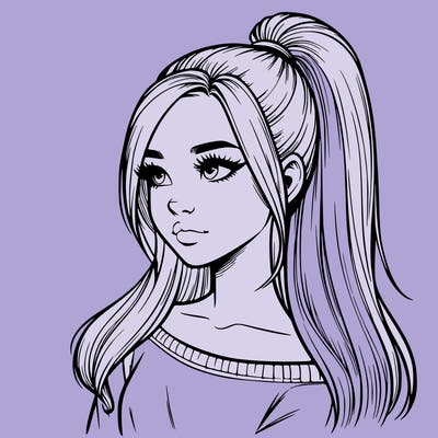 realistic girl with a high ponytail