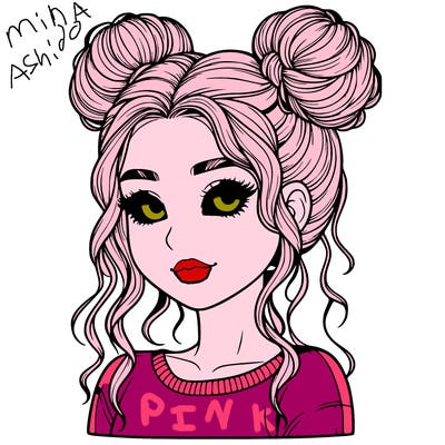 realistic girl with two buns in her hair